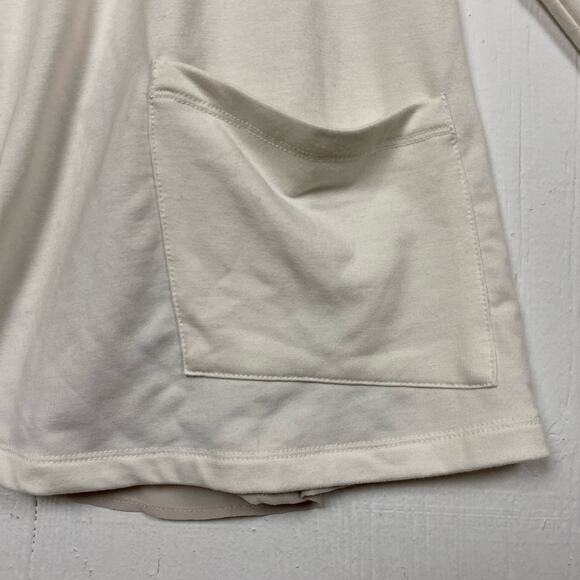 LOGO Lounge Open Cardigan Cream Swiss Dot Chiffon Trim Pockets Size 1X - Picture 8 of 8